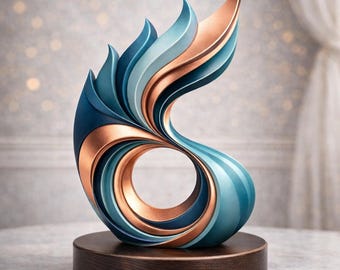 Abstract Sculpture Art Print Digital Download, Teal Copper Wall Art, Modern Home Decor Printable, Swirl 3D Art Poster, Instant Download