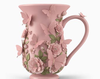 3D Floral Butterfly Mug Wrap | 11 oz & 15 oz Sublimation PNG | Digital Download