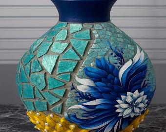 Mosaic Vase Digital Art Print – Abstract Floral Wall Decor – Modern Boho Printable Artwork