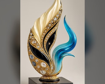 Jewelled Sculpture Art Print Digital Download | Luxury Gold Blue Abstract Wall Art | Printable Home Décor | Ornate Art Nouveau