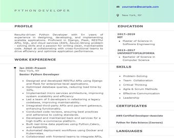 Tech Resume Template | ATS-Friendly | Editable in Word