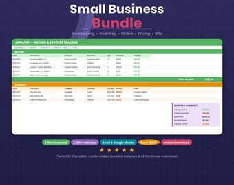 Small Business Bundle | Bookkeeping Inventory Order Tracker | Pricing Calculator | Excel Google Sheets | Instant Download
