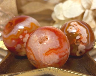 Carnelian Flower Agate Sphere | Polished Crystal Ball | Motivation & Balance