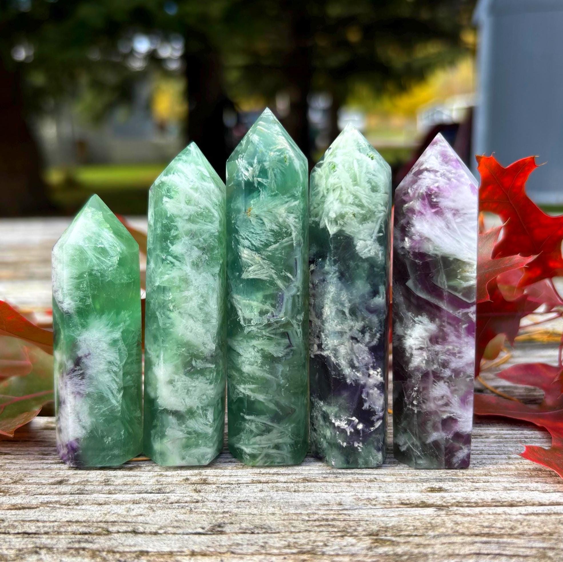 Feather Fluorite Tower Natural Banded Fluorite Crystal With Calming