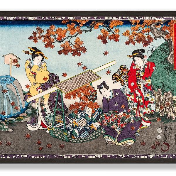 Japanese Woodblock Print Poster, Japanese Wall Art, Ukiyo-e, Edo, Geisha, 19th Century, Kunisada, Tale of Genji.