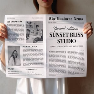 Business Newspaper Template, New Business Announcement Newspaper, Newspaper For Business Launch, Canva Newspaper, Photography Newspaper