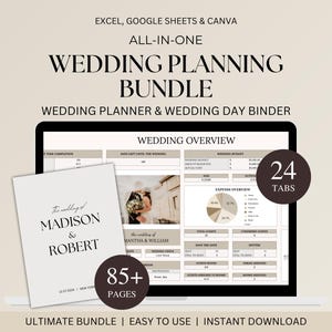 Wedding Planner Spreadsheet & Wedding Day Binder Bundle, Excel Google Sheets Wedding Planner, Canva Wedding Binder, Budget, Itinerary