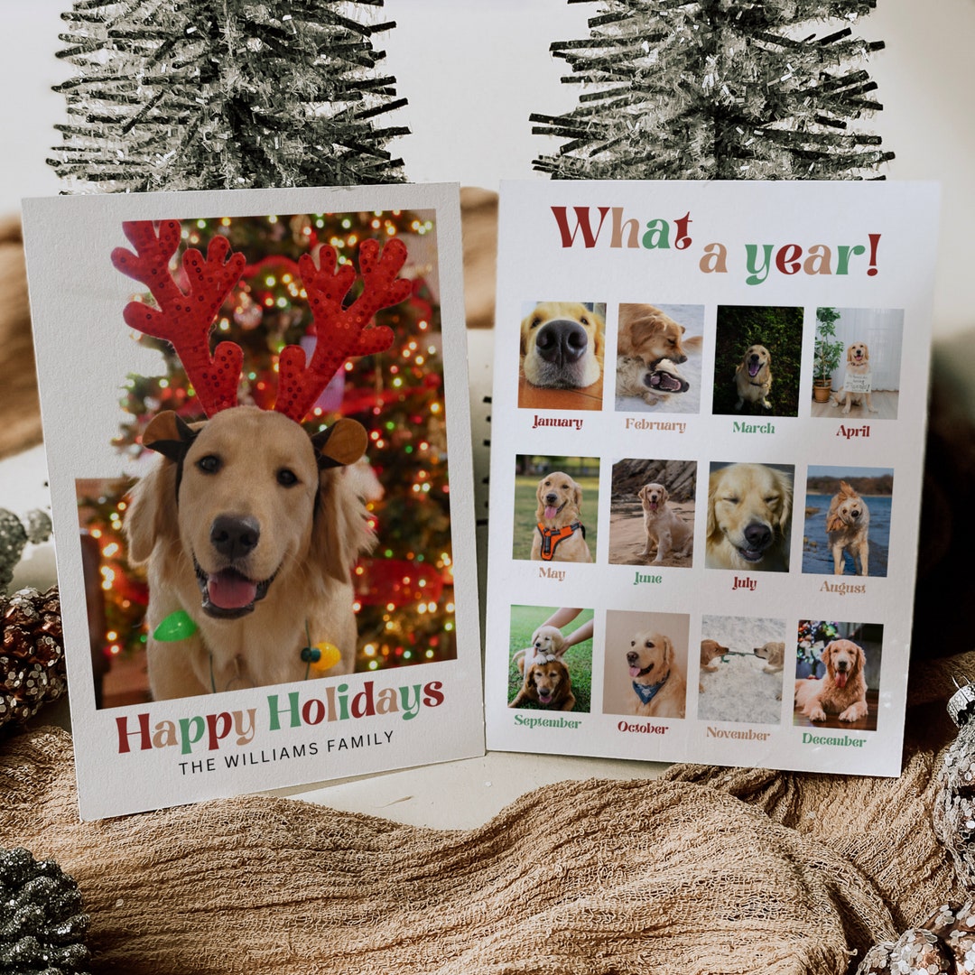 Dog Photo Christmas Card Template, Dog Year in Review Photo Card, Pet ...