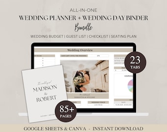 Wedding Planner Spreadsheet & Wedding Day Binder Bundle, Google Sheets Wedding Planner, Canva Wedding Binder, Wedding Budget, Itinerary