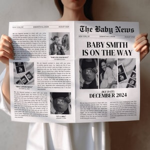 Pregnancy Announcement Newspaper Template, Baby Announcement Newspaper, Baby Shower Newspaper, Newspaper Pregnancy Announcement, Canva Edit