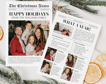 Year in Review Christmas Card Template, What A Year Card Photo Collage, Printable Newspaper Christmas Card, Holiday Newsletter, Photo Card