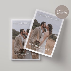 4 Pages Wedding Magazine Template, Folded Wedding Program Template, Magazine Wedding Day Program Template, Wedding Infographic, Canva Edit
