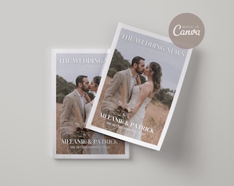 4 Pages Wedding Magazine Template, Folded Wedding Program Template, Magazine Wedding Day Program Template, Wedding Infographic, Canva Edit