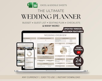 Spreadsheet bruiloftplanner: budgettracker, gastenlijst, tijdlijn, checklist, plattegrond (Excel en Google Spreadsheets)