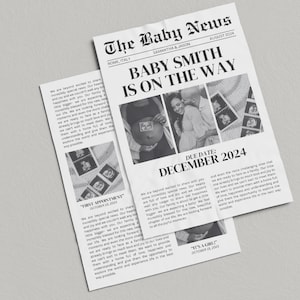Pregnancy Announcement Newspaper Template, Baby Announcement Newspaper, Baby Shower Newspaper, Newspaper Pregnancy Announcement, Canva Edit