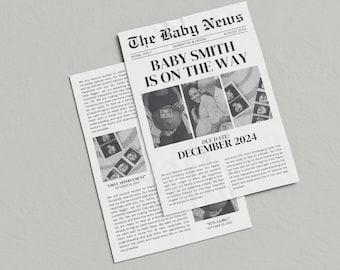Pregnancy Announcement Newspaper Template, Baby Announcement Newspaper, Baby Shower Newspaper, Newspaper Pregnancy Announcement, Canva Edit