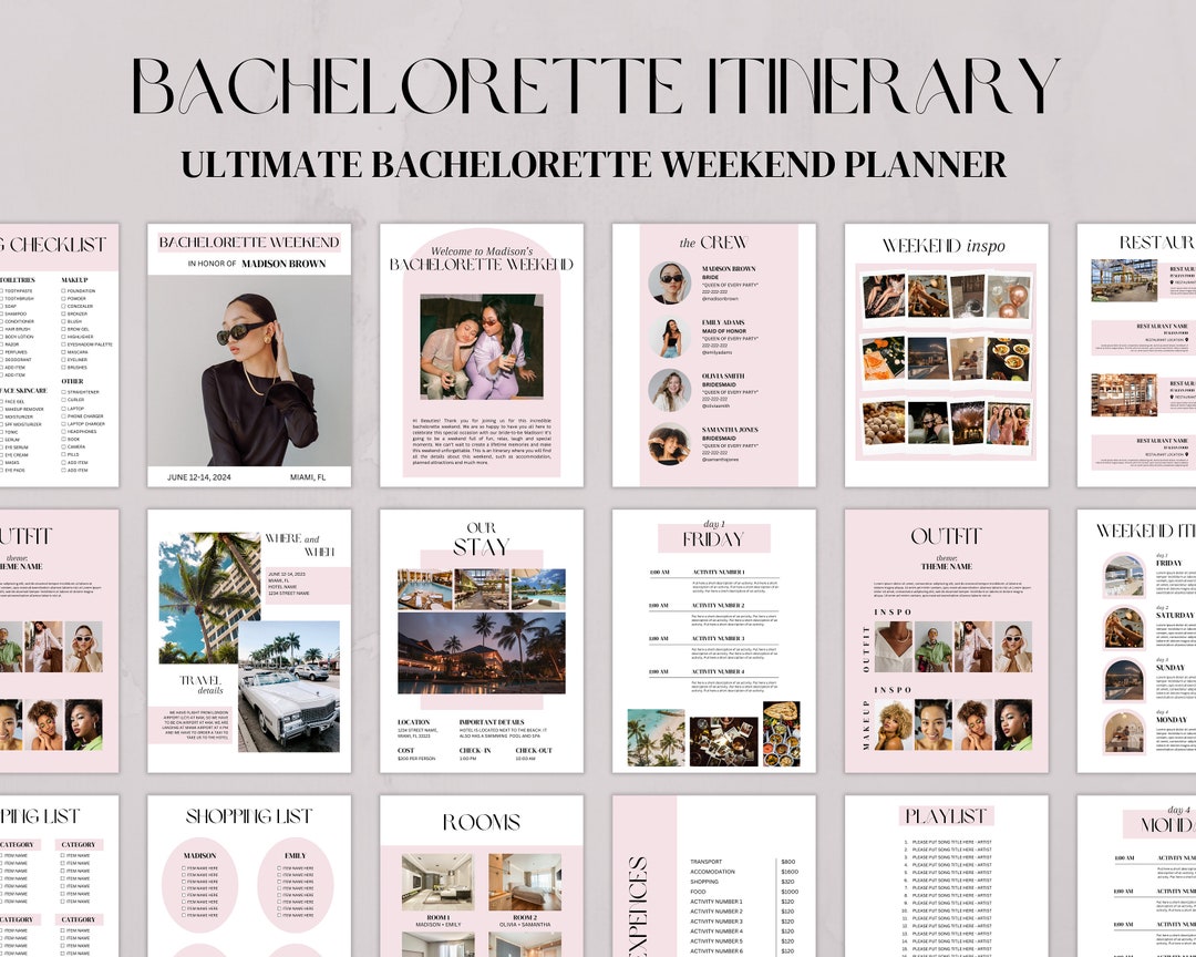 Ultimate Bachelorette Itinerary Template, Bachelorette Weekend Planner