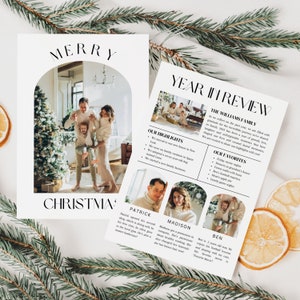 Modello di biglietto di Natale per la revisione dell'anno, newsletter di Natale, biglietto di che anno, biglietto di auguri stampabile per l'arco, biglietto fotografico per newsletter di famiglia