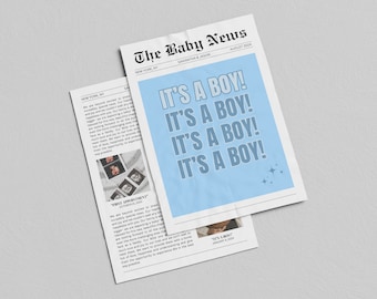 It&#39;s A Boy Newspaper Baby Announcement Template (Canva Digital Download)