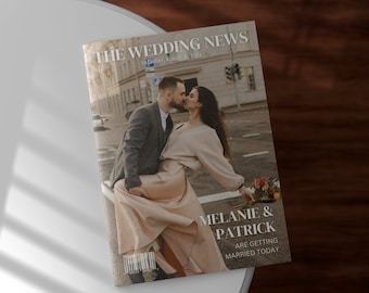 4 Pages Wedding Magazine Template, Folded Wedding Program Template, Magazine Wedding Day Program Template, Canva Wedding Infographic