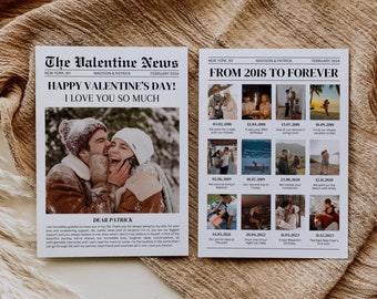 Valentines Day Newspaper Template, Newspaper Flower Bouquet Wrap, Printable Valentines Day Gift, Valentines Newspaper, Galentines Day Gift