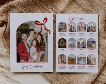 Year in Review Christmas Card Template, What A Year Card Photo Collage, Bow Card, Arch Holiday Card Template, Holiday Newsletter, Photo Card