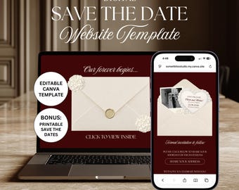 Lace & Burgundy Save The Date Template: Classic Wedding Website (Canva Digital Invitation)