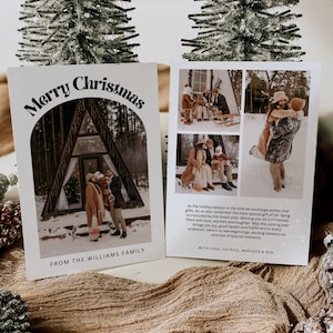 Photo Christmas Card Template, Printable Arch Holiday Card Template, Retro Christmas Card With Photo, Boho Holiday Card, Family Photo Card