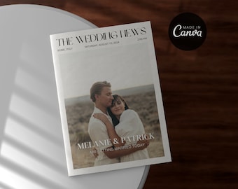 4 Pages Wedding Magazine Template, Folded Wedding Program Template, Magazine Wedding Day Program Template, Wedding Infographic, Canva Edit