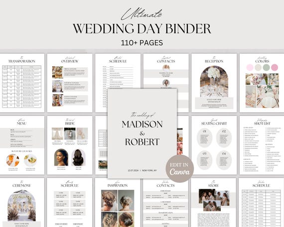 Ultimate Wedding Day Binder Template, Wedding Planner, Wedding Itinerary, Wedding Checklists, Digital & Printable Wedding Binder, Canva
