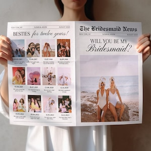 Modelo de jornal para proposta de madrinha, embrulho de buquê de flores de jornal, cartão "Você será minha madrinha", presentes para madrinha de jornal para impressão