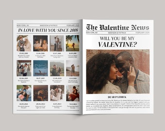 Valentines Day Newspaper Template, Newspaper Flower Bouquet Wrap, Printable Valentines Day Gift, Valentines Newspaper, Galentines Day Gift