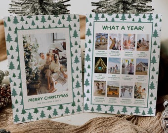 Year in Review Christmas Card Template, What A Year Card Photo Collage, Printable Holiday Card, Holiday Newsletter, Family Photo Card
