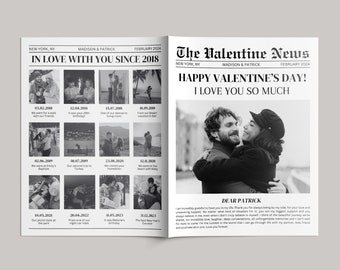 Valentines Day Newspaper Template, Newspaper Flower Bouquet Wrap, Printable Valentines Day Gift, Valentines Newspaper, Galentines Day Gift