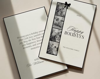 Photo Strip Christmas Card Template, Old Money Holiday Photo Card, Family Christmas Card Editable in Canva