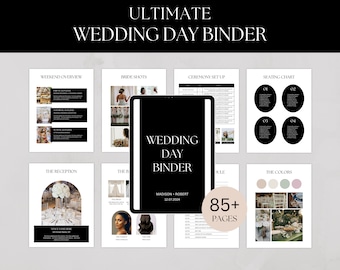 Modelo definitivo de pasta para o dia do casamento, planejador de casamento, itinerário de casamento, listas de verificação de casamento, pasta de casamento digital e imprimível, Canva