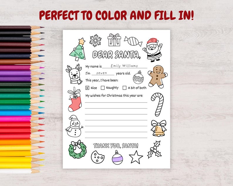 Letter to Santa Coloring Page Printable: Christmas Wish List for Kids ...