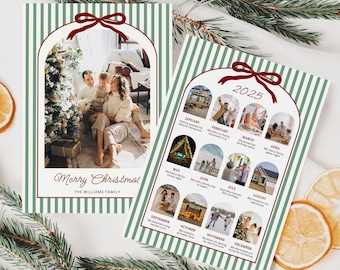 Year in Review Christmas Card Template What A Year Card Photo Collage Printable Arch Holiday Card Template Striped Bow Photo Card