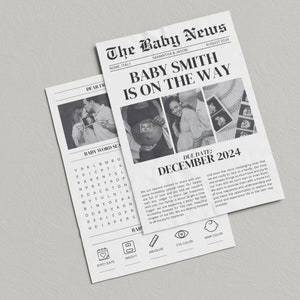 Pregnancy Announcement Newspaper Template, Baby Announcement Newspaper, Baby Shower Newspaper, Newspaper Pregnancy Announcement, Canva Edit