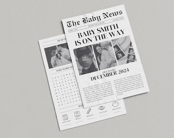 Pregnancy Announcement Newspaper Template: Baby Reveal (Canva Digital Download)