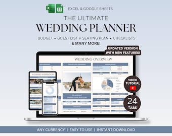 Spreadsheet bruiloftplanner: budget, gastenlijst, reisplan, checklist (Excel Google Spreadsheets)