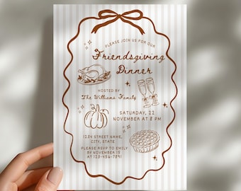 Friendsgiving Dinner Invitation Striped Hand Drawn Holiday Thanksgiving Party Invite Editable Fall Canva Template (Digital & Printable)