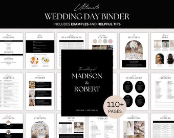 Modelo de Pasta Definitiva para o Dia do Casamento, Planejador de Casamento, Itinerário de Casamento, Listas de Verificação para Casamento, Pasta de Casamento Digital e Imprimível, Canva