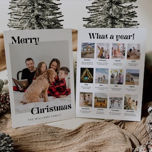 Year in Review Christmas Card Template, What A Year Card Photo Collage, Family Photo Christmas Card Template, Retro Card, Holiday Newsletter