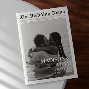 Newspaper Wedding Program Template, Editable Wedding Ceremony Program Template, Printable Wedding Day Program Template, Folded Program
