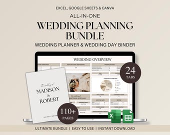 Wedding Planner Spreadsheet & Wedding Day Binder Bundle, Excel Google Sheets Wedding Planner, Canva Wedding Binder, Budget, Itinerary