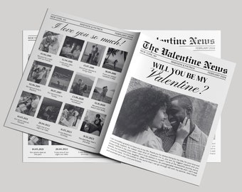 Valentines Day Newspaper Template, Newspaper Flower Bouquet Wrap, Printable Valentines Day Gift, Valentines Newspaper, Galentines Day Gift