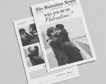 Valentines Day Newspaper Template, Newspaper Flower Bouquet Wrap, Printable Valentines Day Gift, Valentines Newspaper, Galentines Day Gift
