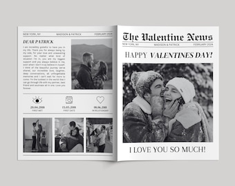 Valentines Day Newspaper Template, Newspaper Flower Bouquet Wrap, Printable Valentines Day Gift, Valentines Newspaper, Galentines Day Gift