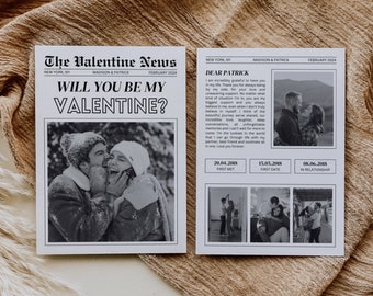 Valentines Day Newspaper Template, Newspaper Flower Bouquet Wrap, Printable Valentines Day Gift, Valentines Newspaper, Galentines Day Gift